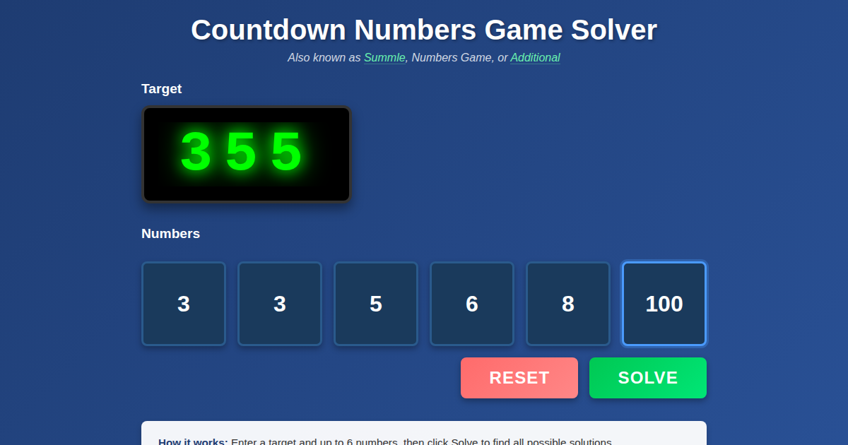 Preview of Countdown Numbers Game Solver