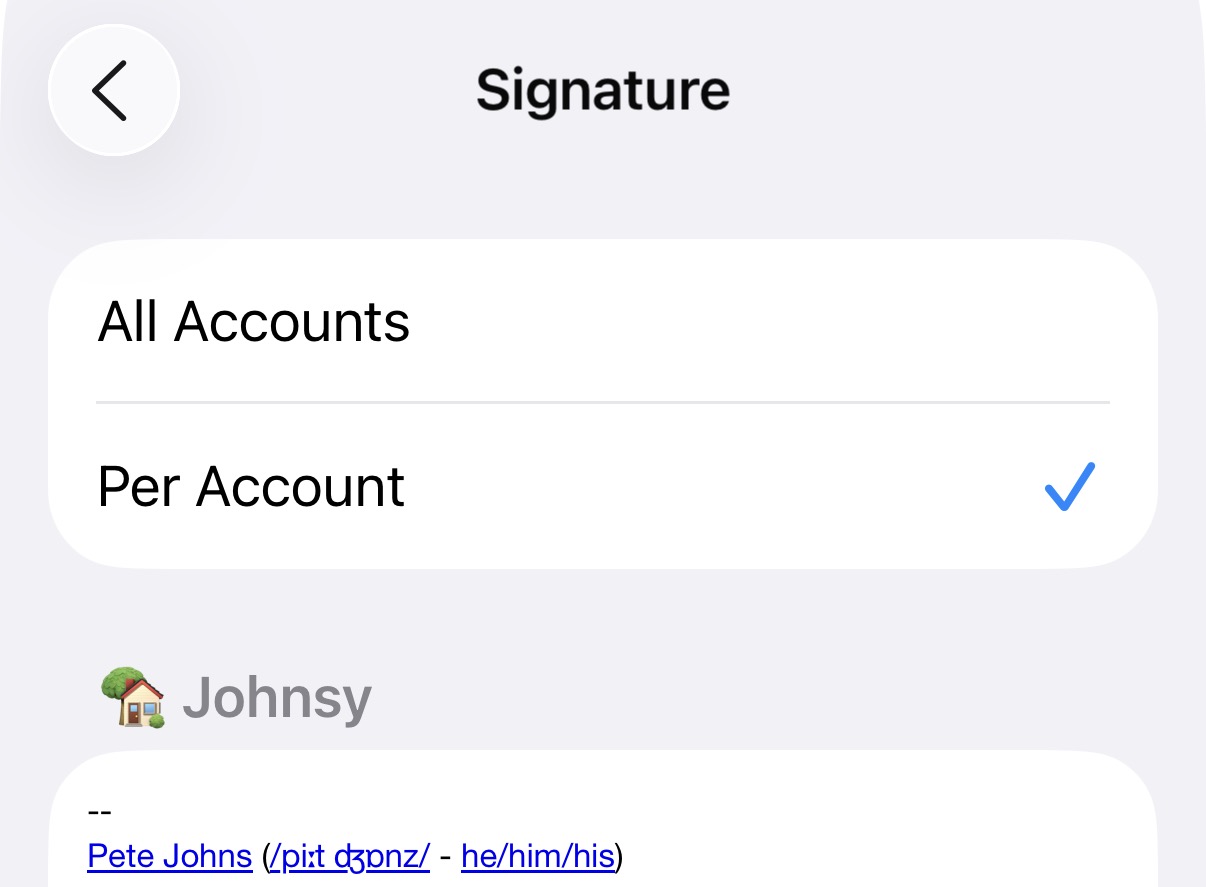 Screenshot of signature formatting in iOS